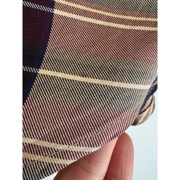 Vintage Classiques Entier 100% Silk Tan Burgundy Tartan Plaid Button Up Shirt XL - Picture 11 of 11